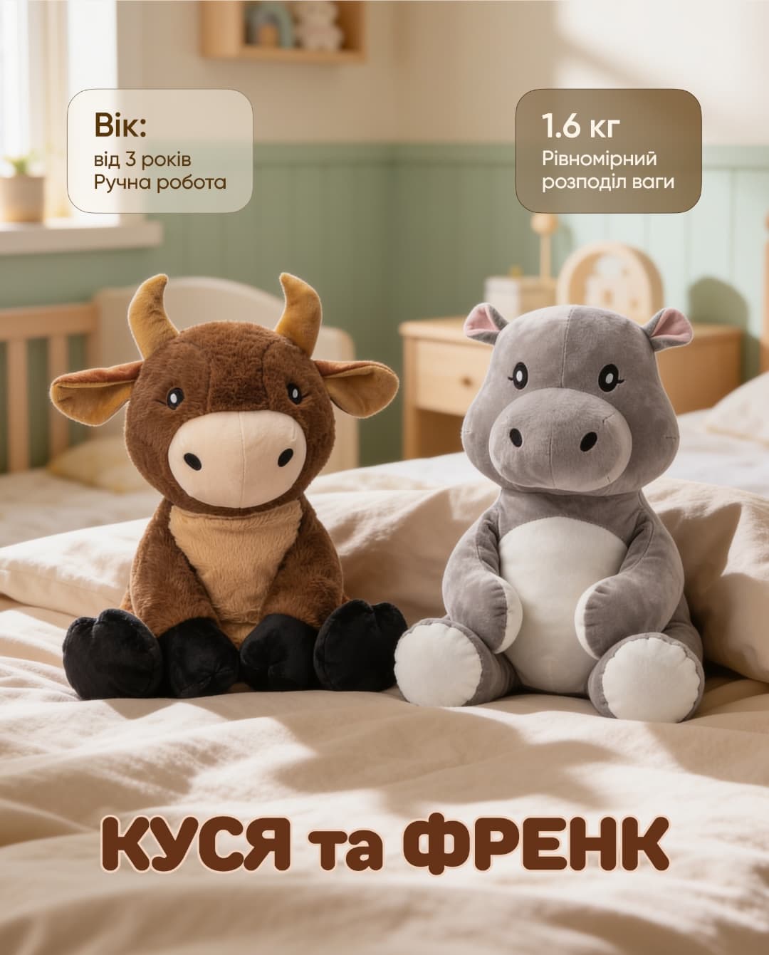 Mokoo — Куся та Френк, терапевтичні обтяжені іграшки
